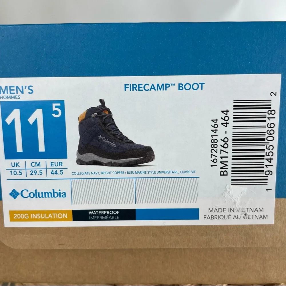 Columbia Firecamp Waterproof Men’s Boots Size 11.5 200g Insulation